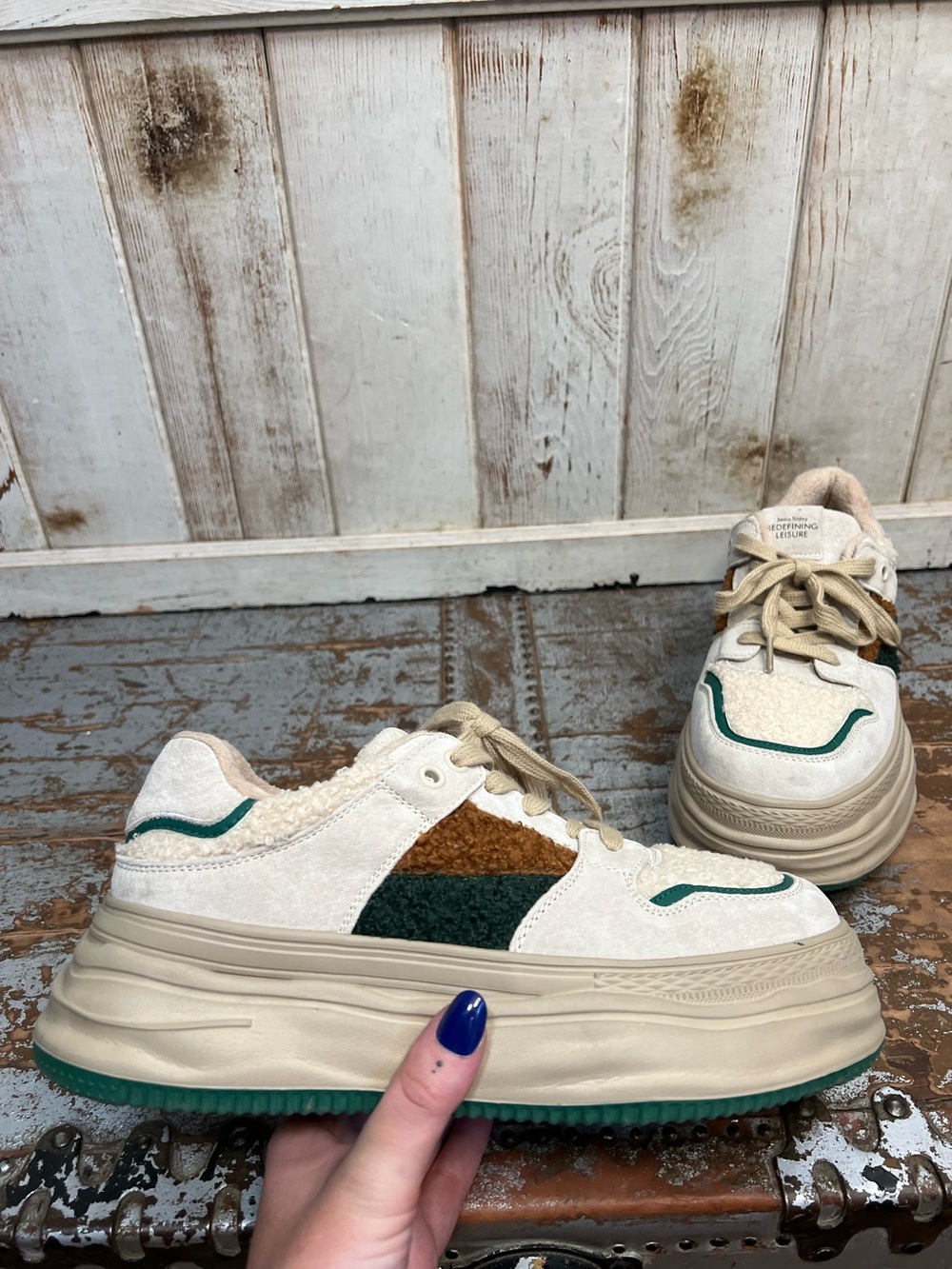 Beau Today Fleece Lace Up Patchwork Chunky Sneaker - Picture 15 of 16